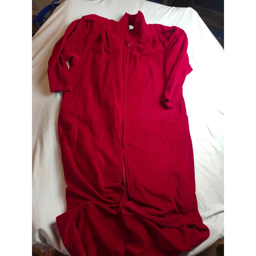 Vanity Fair Robe Full Zip‎ Womens Medium Red Fleece Vintage Lounge Made In USA
